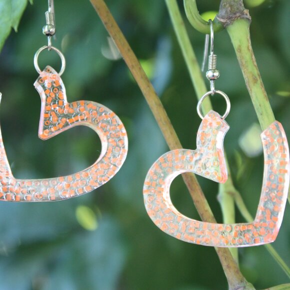 Hand Crafted Neon Orange Heart Earrings - Picture 3 of 5